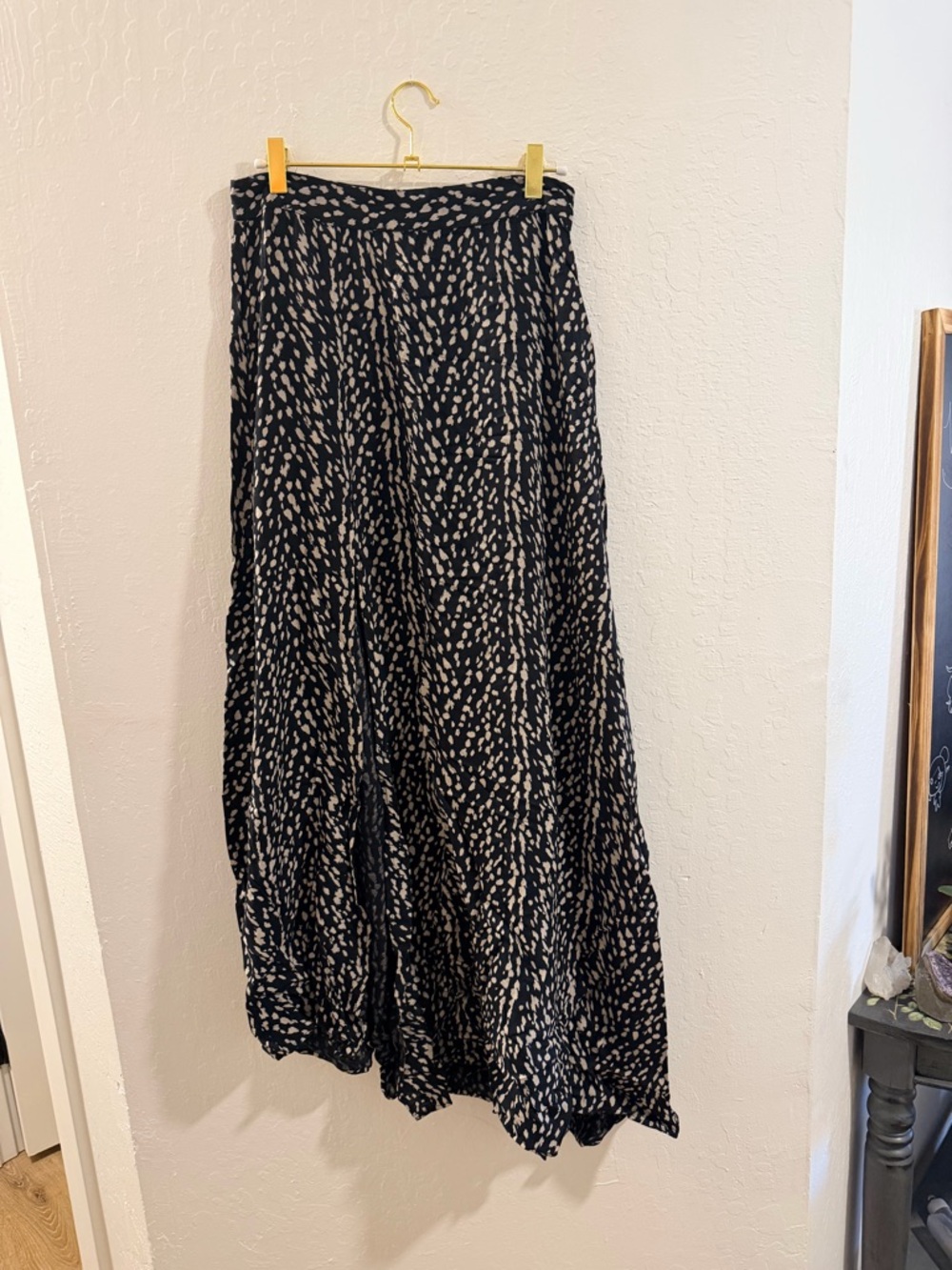 Black Maxi Skirt with Cream Dot Print - Lightweight Flowing Skirt